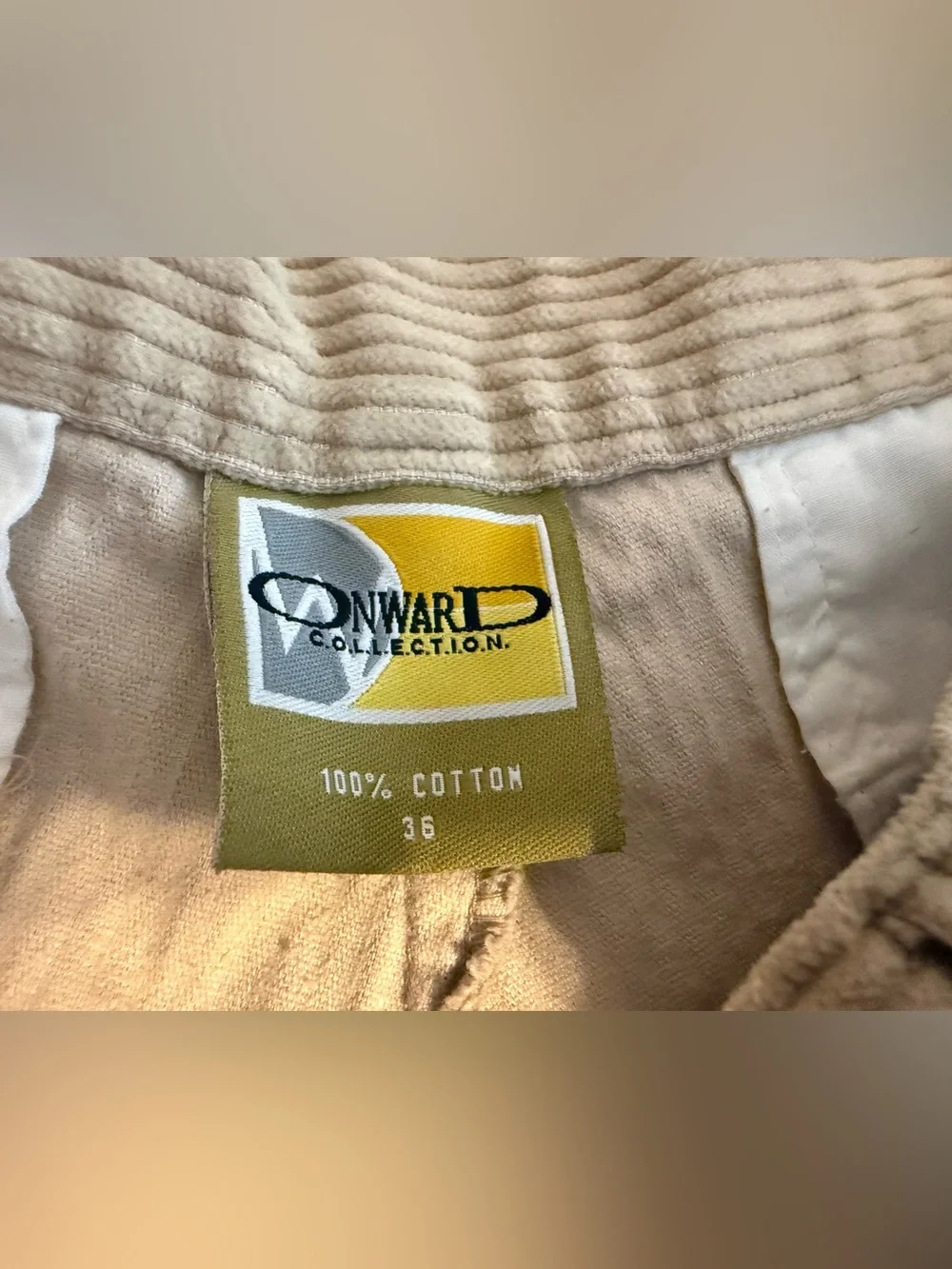 Onward Collection Men’s Beige Corduroy Pleated Pants Relaxed Straight 36W